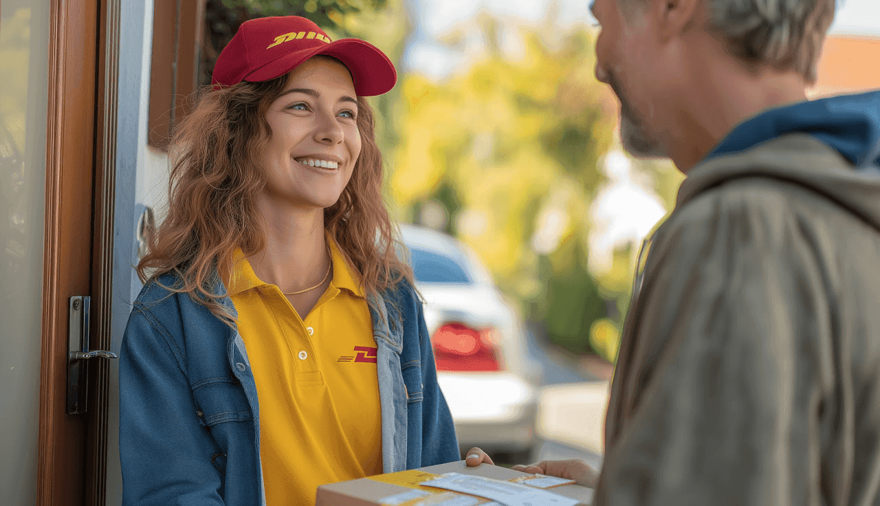 DHL Bote bei Packetübergabe